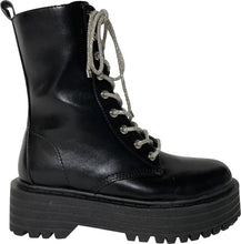 Load image into Gallery viewer, Bossy - Black Combat Boot with Silver Rhinestone Shoestrings
