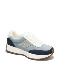 Load image into Gallery viewer, Ava - Denim Lace-up Platform Sneaker W/Rhinestone Strip
