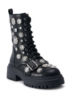 Load image into Gallery viewer, Mina - Black Crystal Studded Combat Boot
