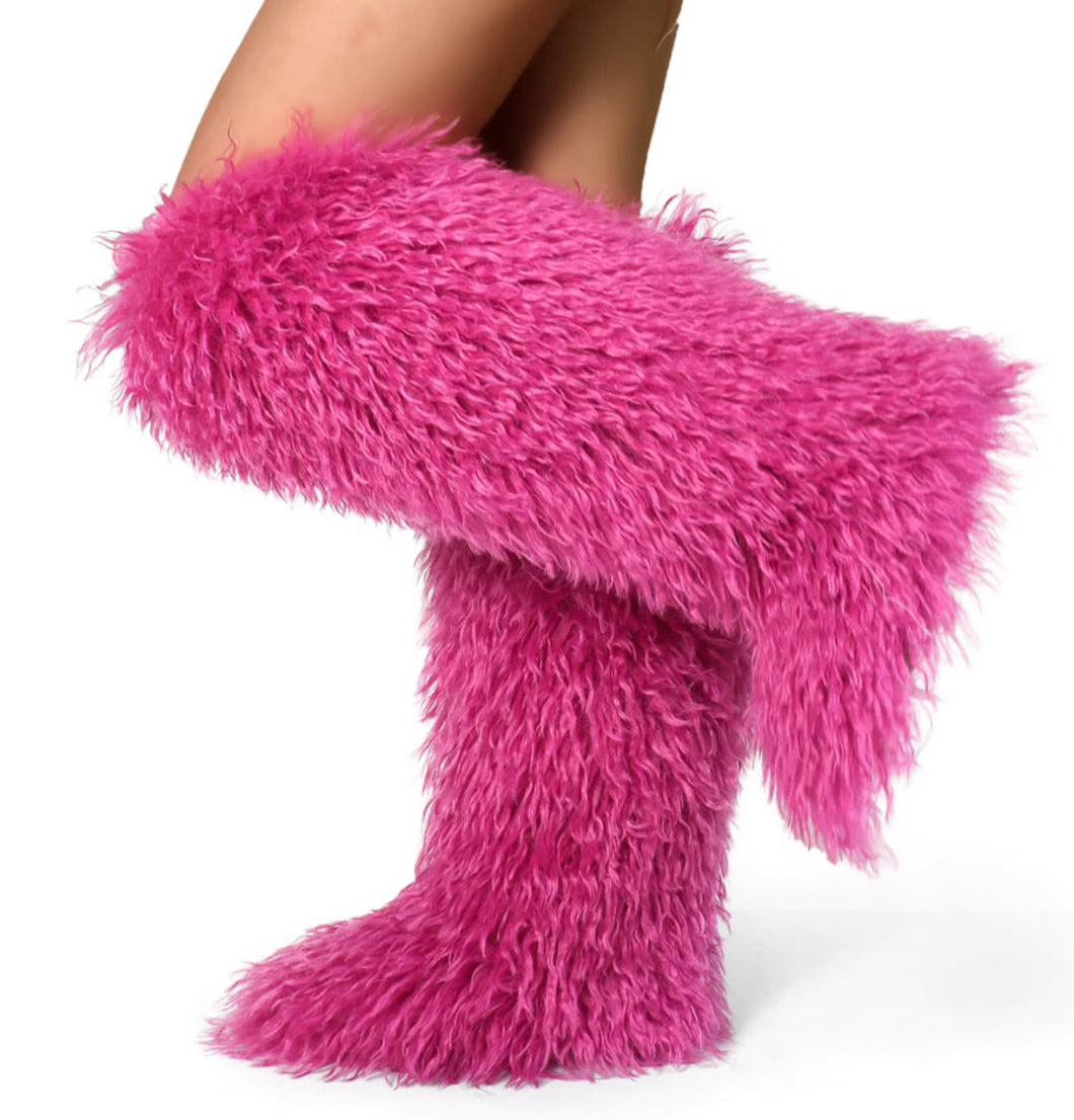 GoGo - Fuchsia Furry Tall Boots