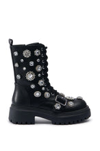 Load image into Gallery viewer, Mina - Black Crystal Studded Combat Boot
