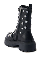 Load image into Gallery viewer, Mina - Black Crystal Studded Combat Boot
