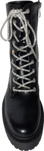 Load image into Gallery viewer, Bossy - Black Combat Boot with Silver Rhinestone Shoestrings
