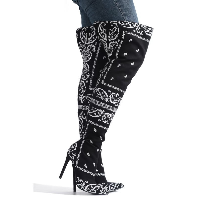 Bandanna - Black Thigh High Boot