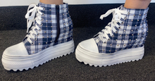 Load image into Gallery viewer, Blue Hightop Plaid Sneaker

