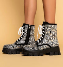 Load image into Gallery viewer, Desire - Black Rhinestone Jeweled Combat Boot
