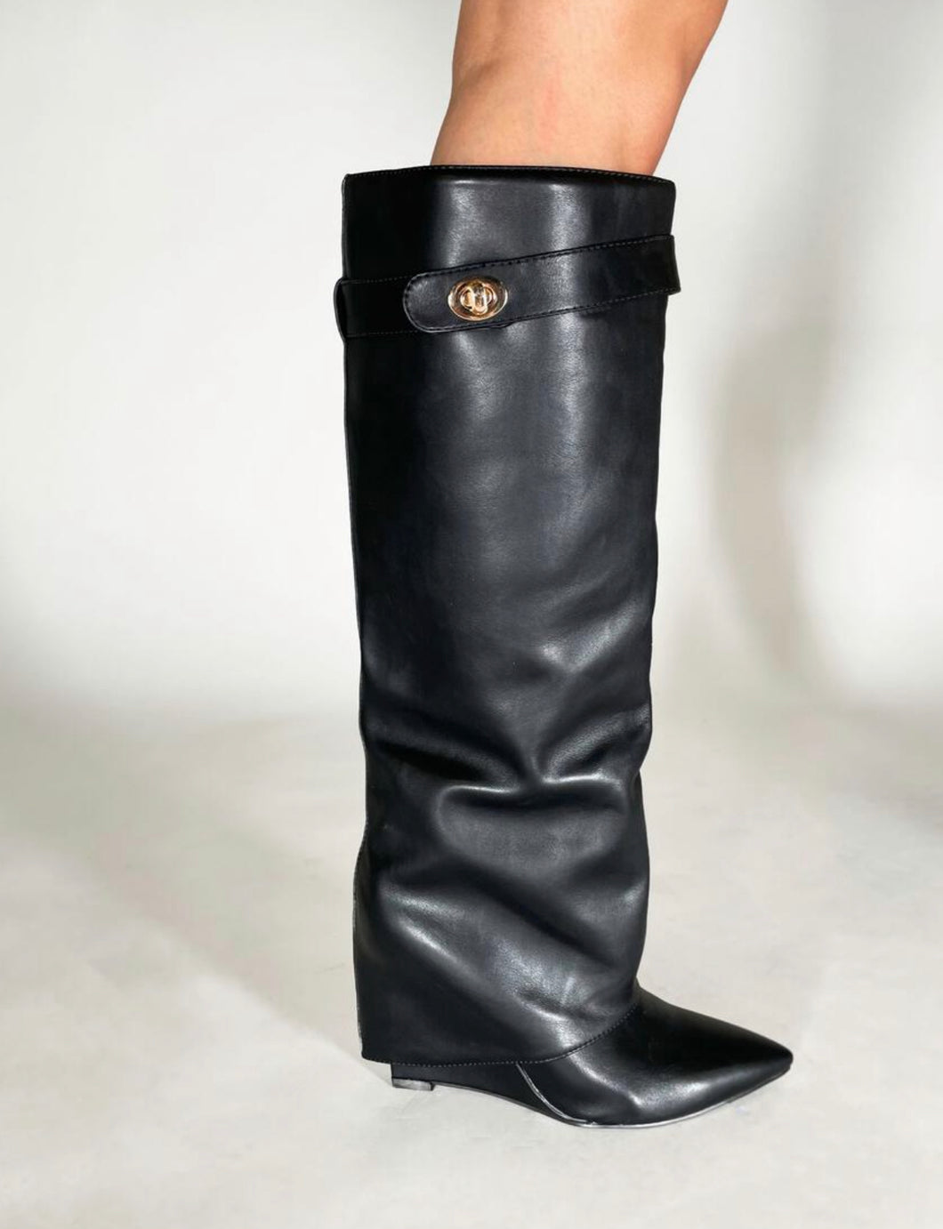 Nicey - Black Wedge Heel Boot